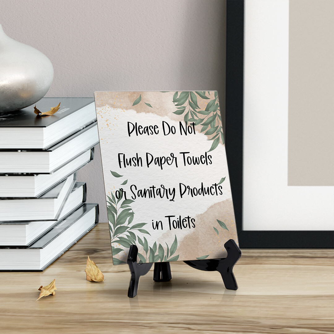 Signs ByLita Please Do Not Flush Sanitary Products Table Sign (6 x 8″)