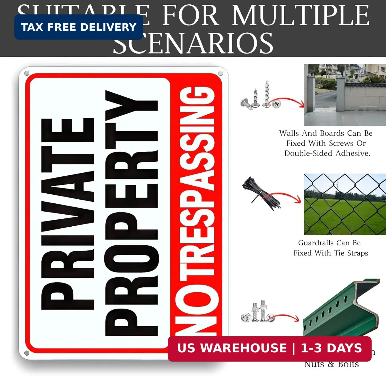 4 Pack Large No Trespassing Signs Private Property, 12×8 Inch Rust Free Aluminum