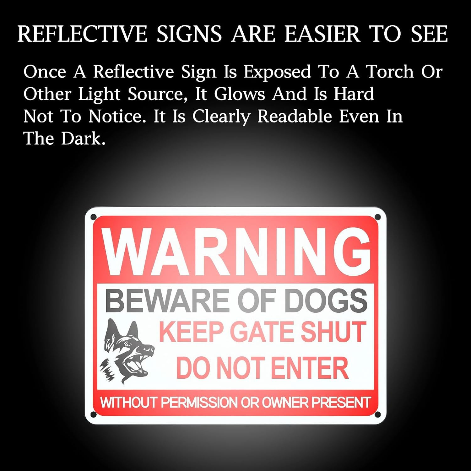 4 Pack Beware of Dog Sign,12X8 Inches, with Reflective Material, Anti-Rust Alumi