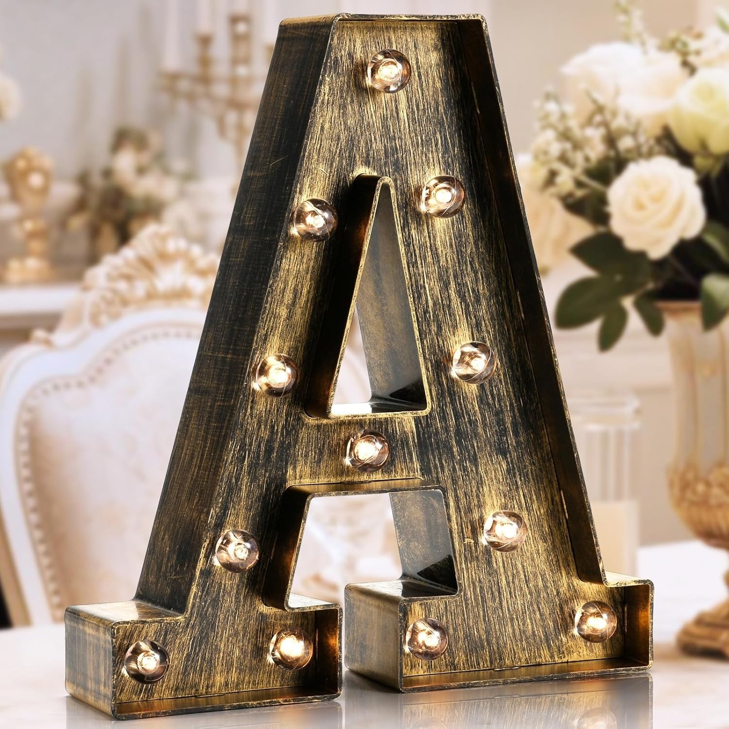 Light Up Your Space: Golden Black Industrial Alphabet A for Home & Parties