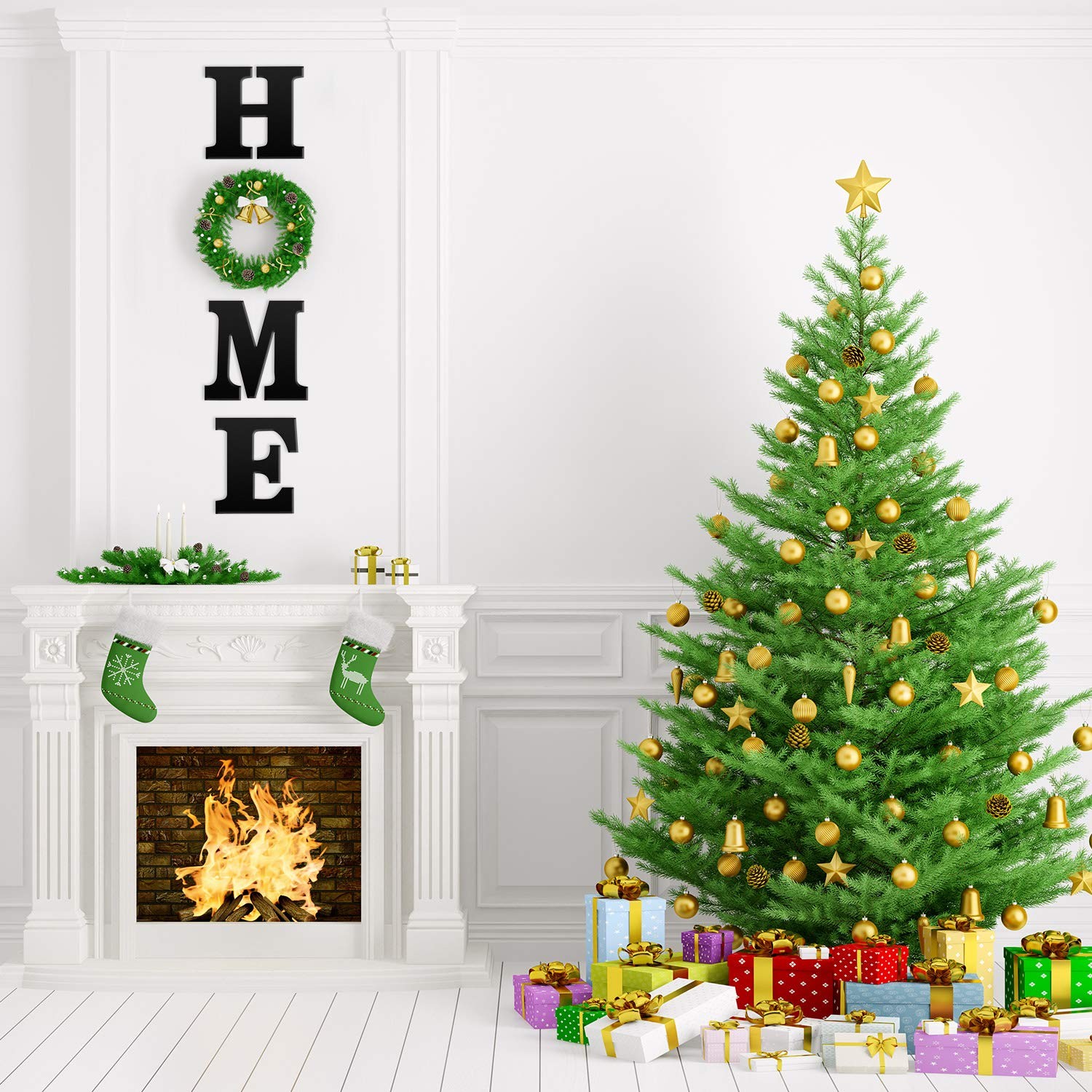 4 Pack Wooden Home Sign Wall Hanging Decor Farmhouse Letters for Wall Art Wre…