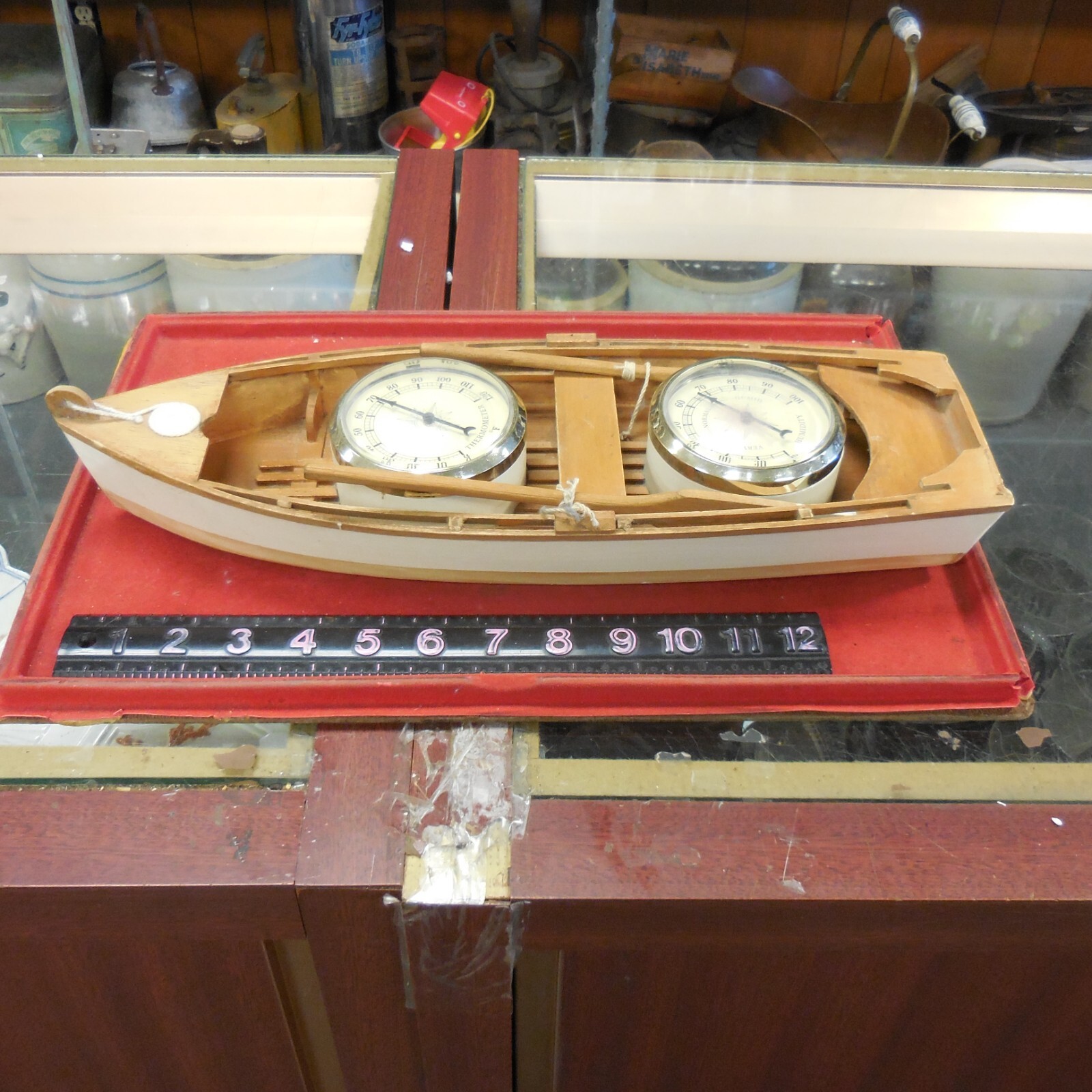 LODGE DECOR GREEN WOOD BOAT SPRINGFIELD WOODRIDGE NJ THERMOMETER HUMIDITY