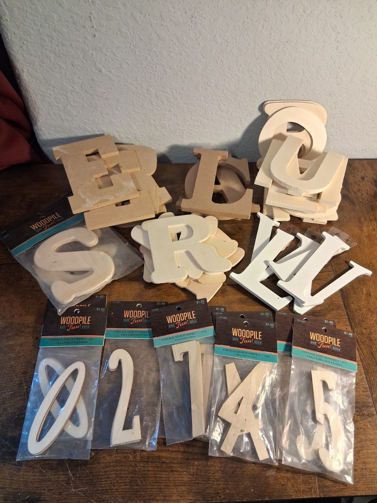 Lot of 42 Wooden Alphabet Letters unfinished and Lot of 10 New Wooden Numbers