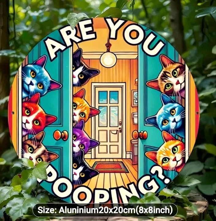 “Are You Pooping? Funny Cat Aluminum Metal Sign 8×8 Bathroom Wall Decor Vintage