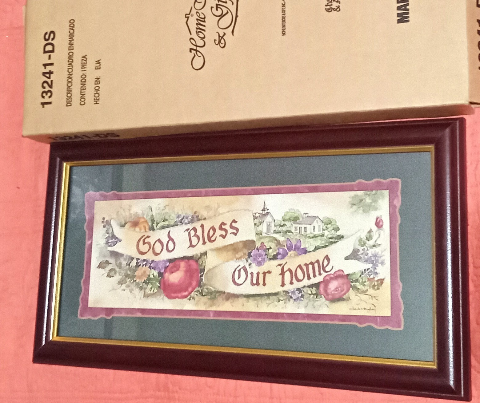 Home Interiors Framed God Bless Our Home Approx 17″ x 9″ New