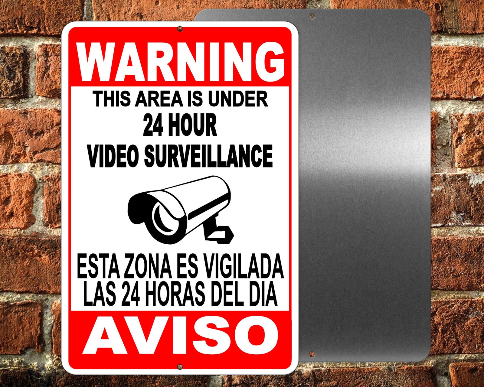 Warning Security 24 Hour Video Surveillance Camera Sign / Decal English /