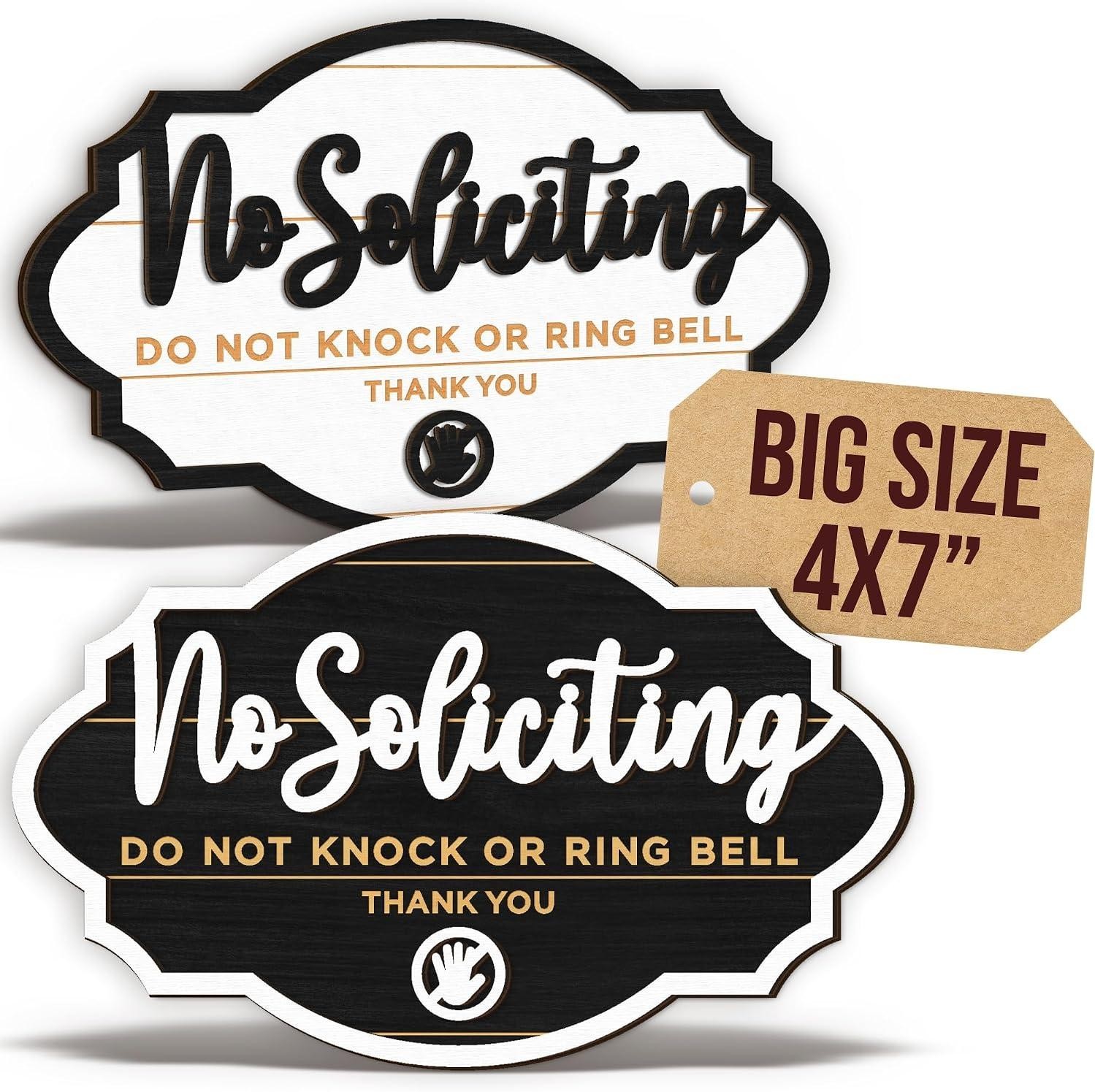 No Soliciting Sign For House Door – 2 Pack Do Not Knock Or Ring Doorbell Signs