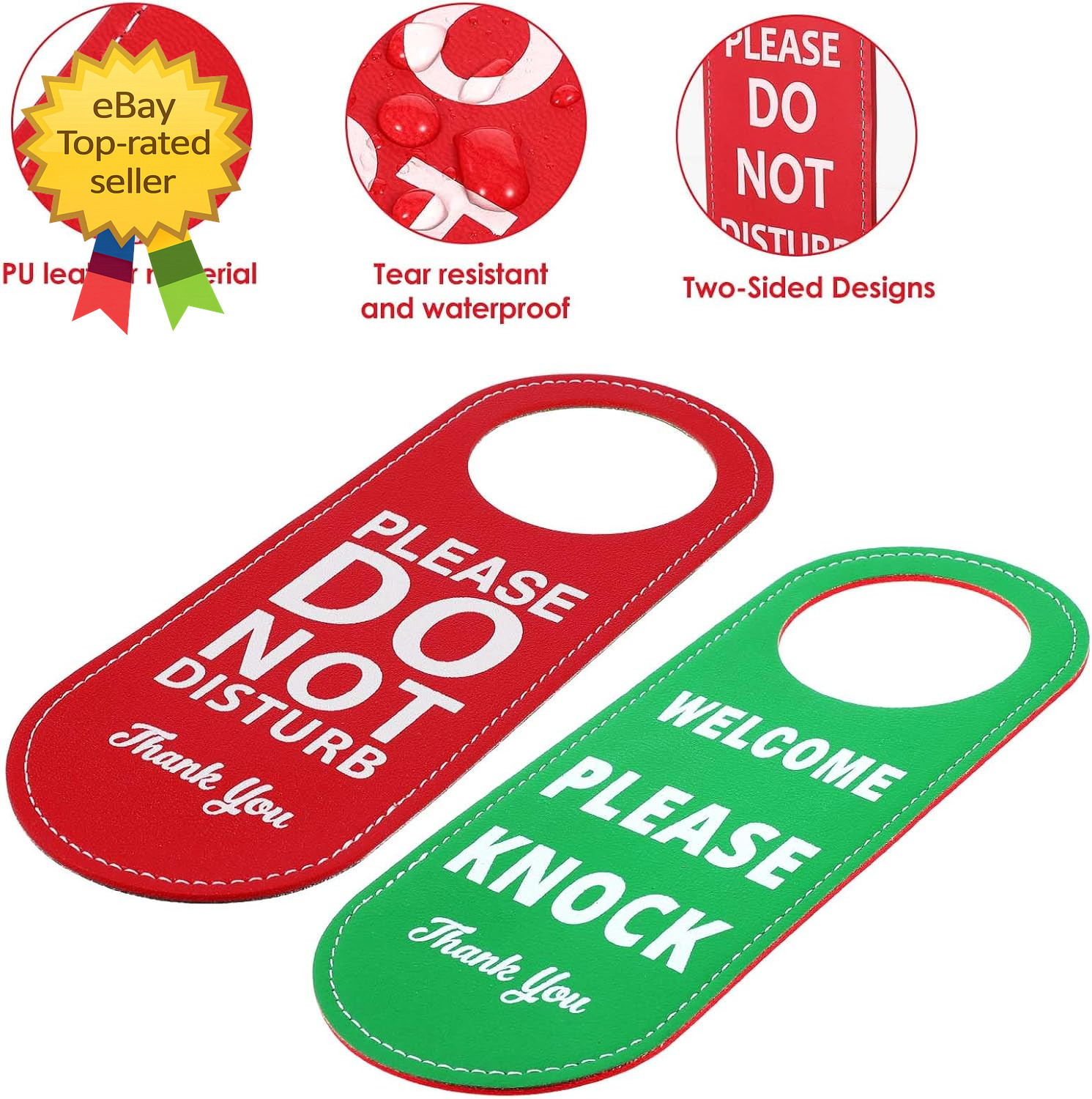 PU Leather Do Not Disturb Welcome Please Knock Door Knob Privacy Sign Double Sid