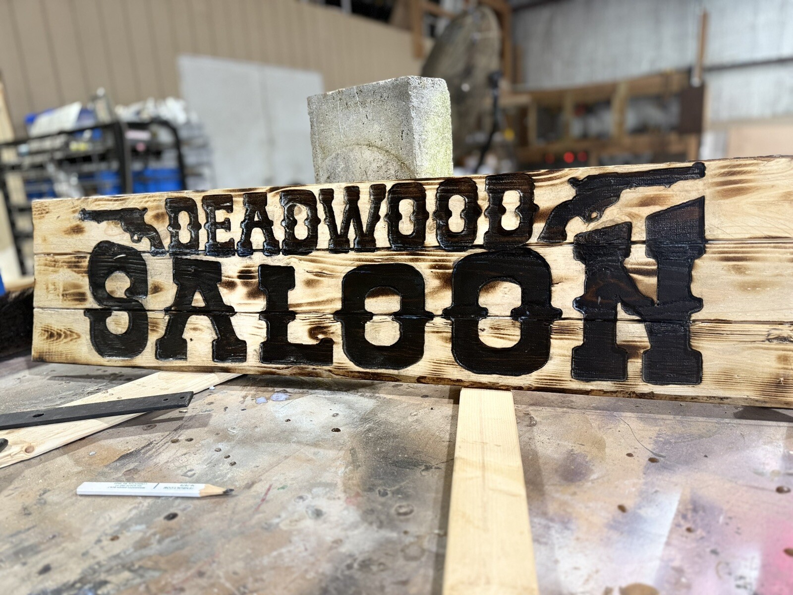 Western Saloon, Carved Wood, Western Style Sign, 42”L X 10”, Torched, Sealed