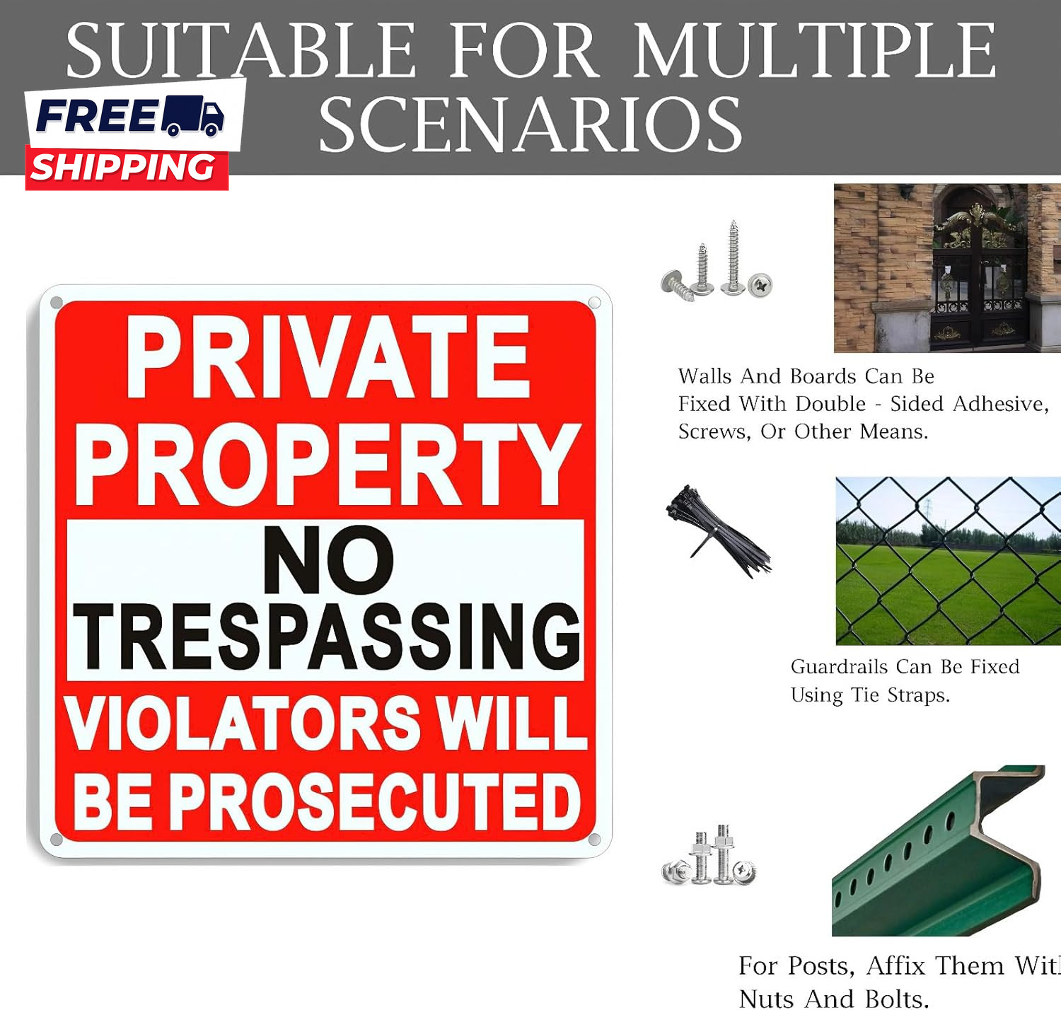 4 Pack Large No Trespassing Signs Private Property 9.5 Inch X 9.5 Inch Private P