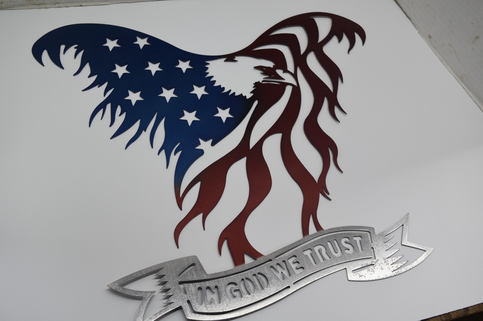 18″ Metal Eagle In God We Trust Wall Hanging Sign Eagle American Flag Veteran