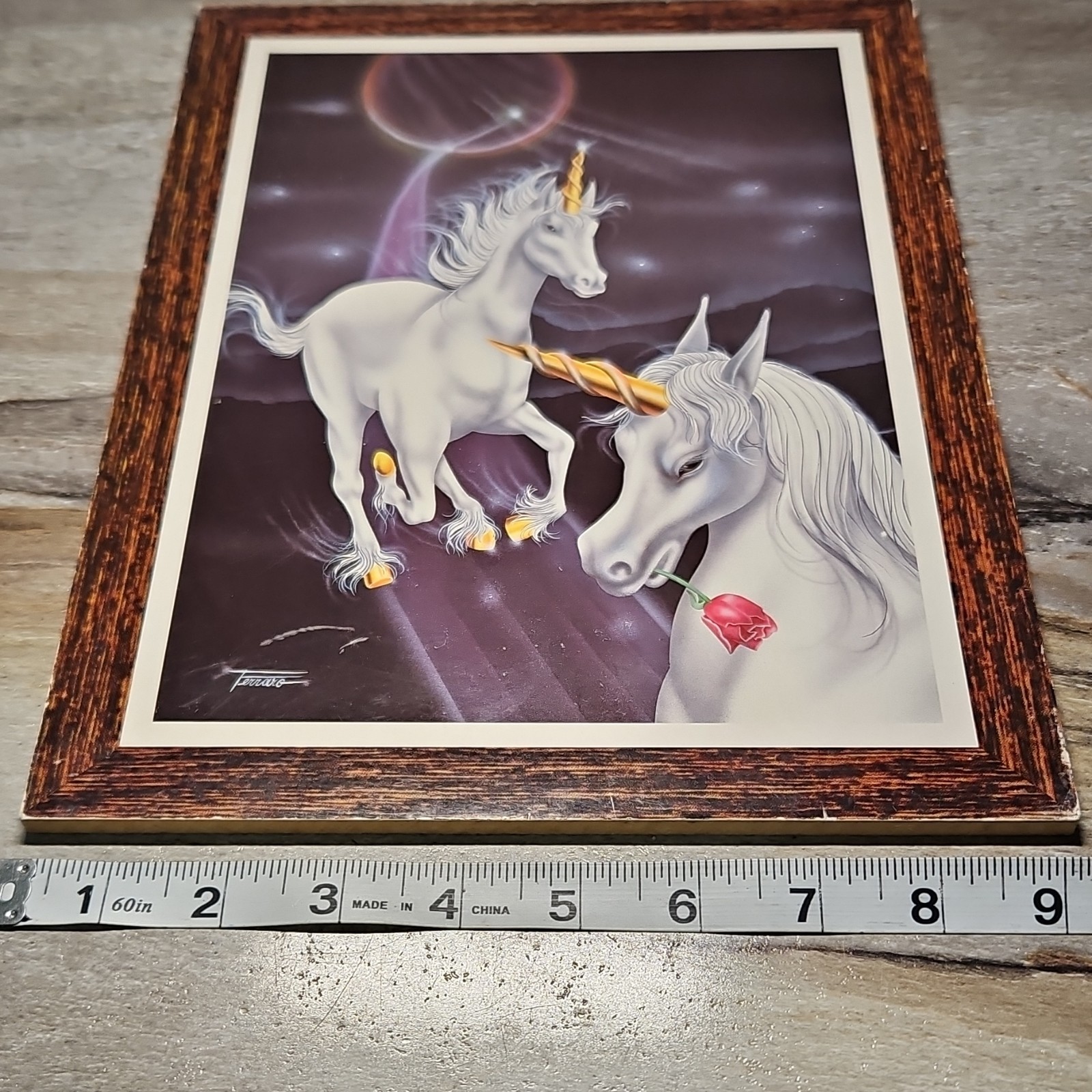 Vintage Ferraro Unicorn Fantasy Plaque, Wood, 8×10 Inches