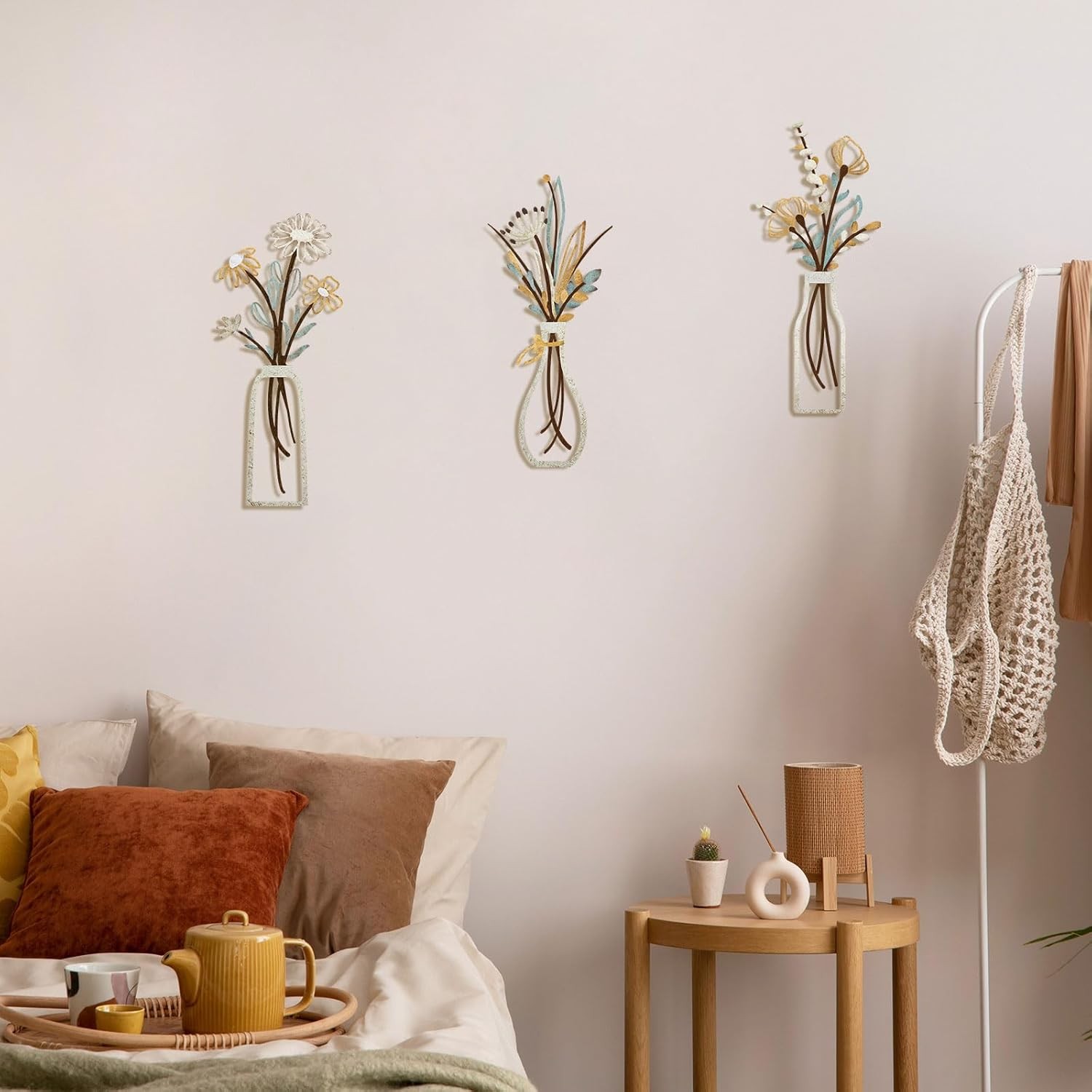 3 Pieces Metal Flowers Wall Art- Rustic Farmhouse Decor Minimalist Home Decor