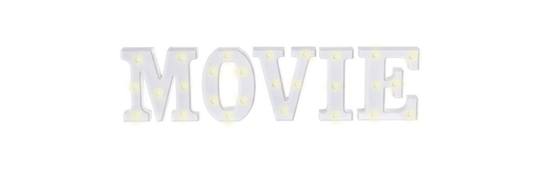 LED Letter Display Sign ‘MOVIE’ Decorative White Plastic Freestanding High Gloss