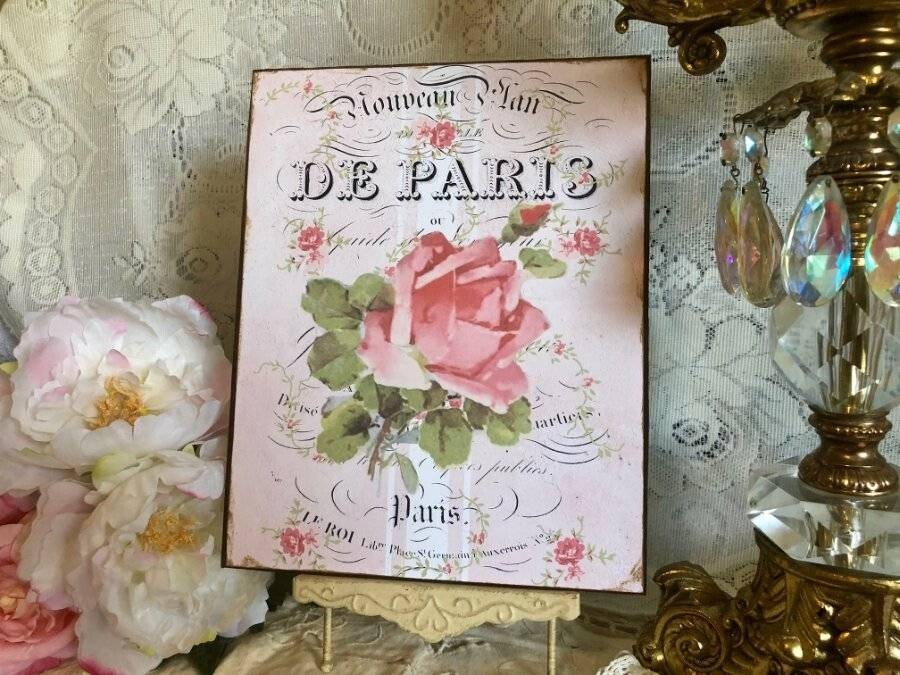Paris, Pink Roses, French Country, Shabby Chic, Handcrafted Plaque / Sign