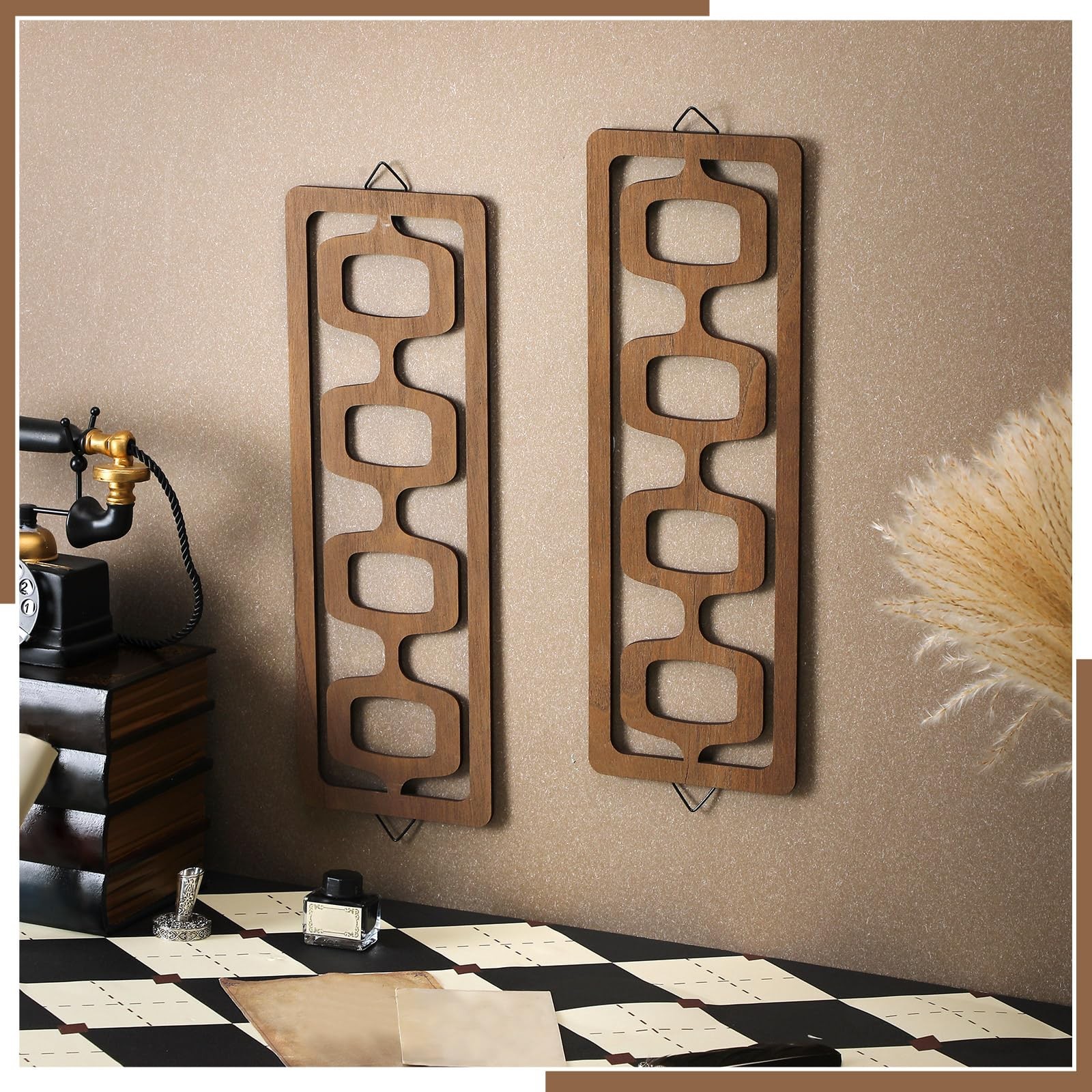 CroBlissful 2 Pcs Mid Century Modern Wall Art Wood Mid Century Elegance Decor…