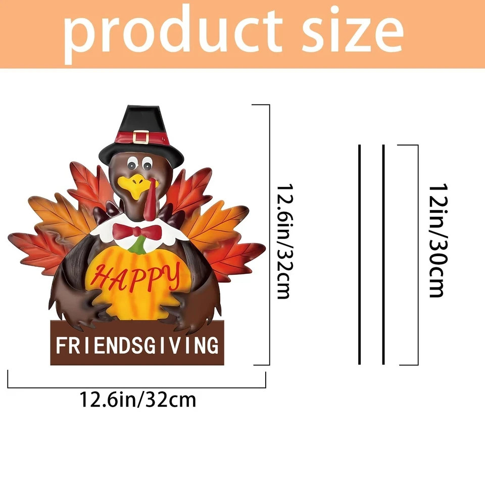 Friendsgiving Metal Turkey Yard Signs Rustic Thanksgiving Decorations with Stake