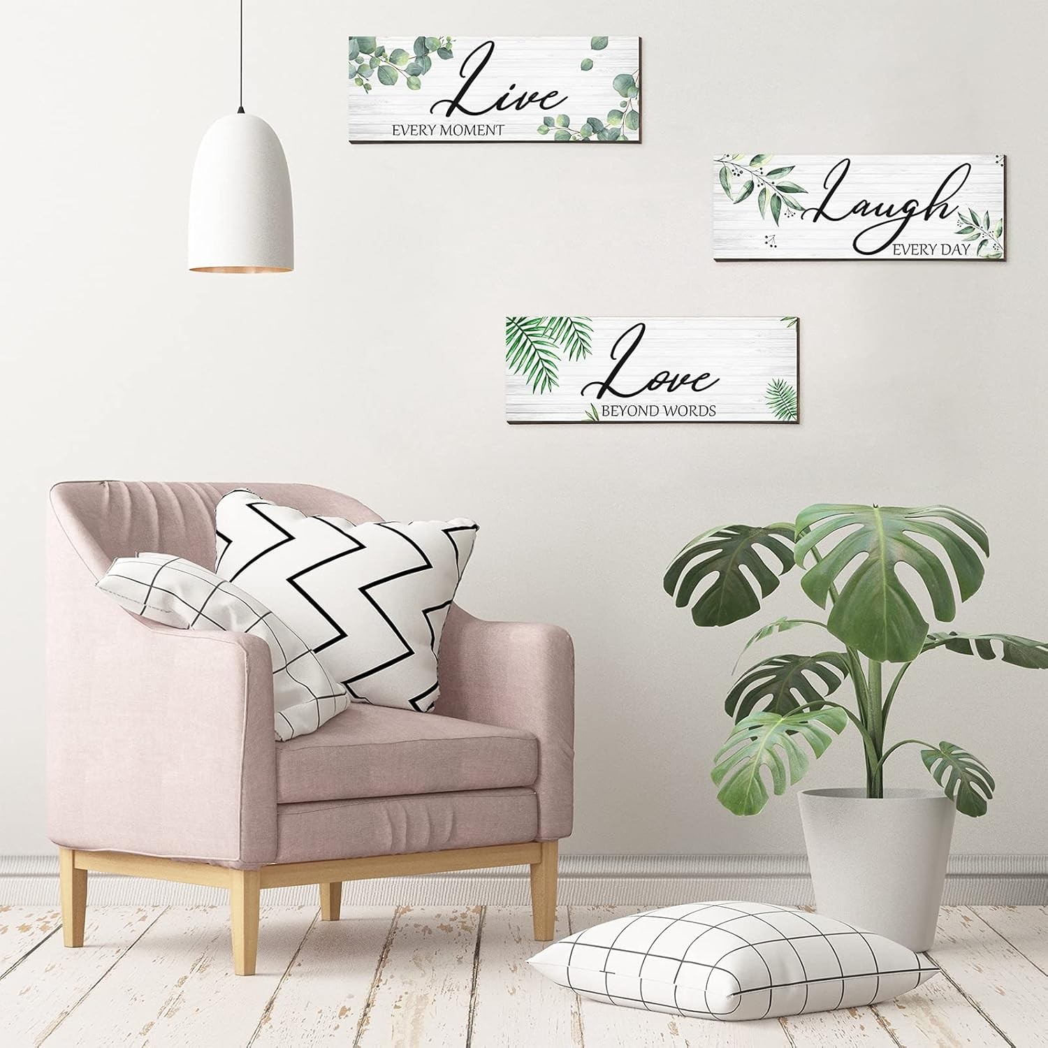 3 Pieces Live Laugh Love Wooden Sign Eucalyptus Leaves green, white, brown