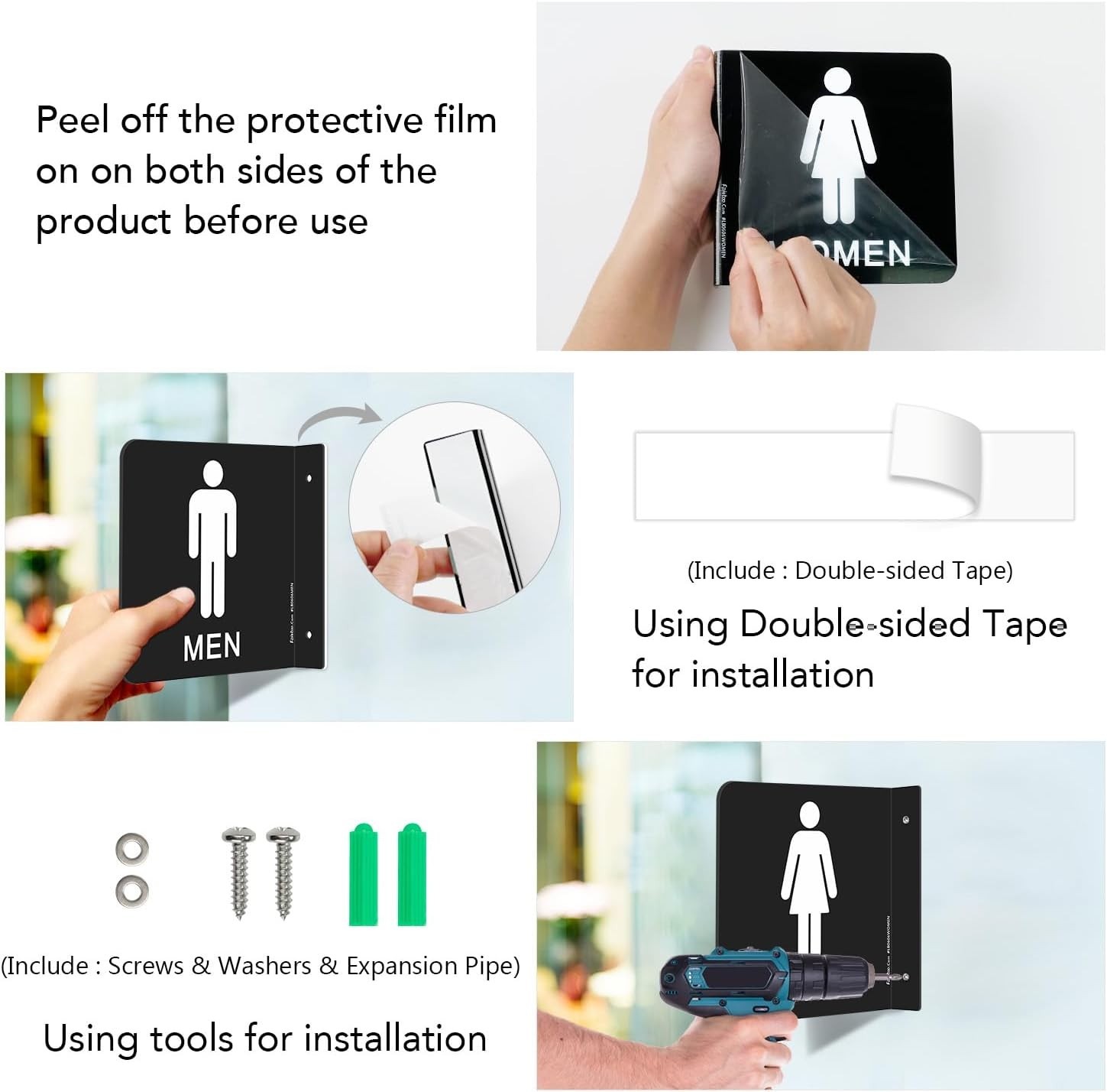 Restroom Sign, Bathroom Signs, (2 Pack) 6 x 6 Inches Acrylic Sign, for Office…