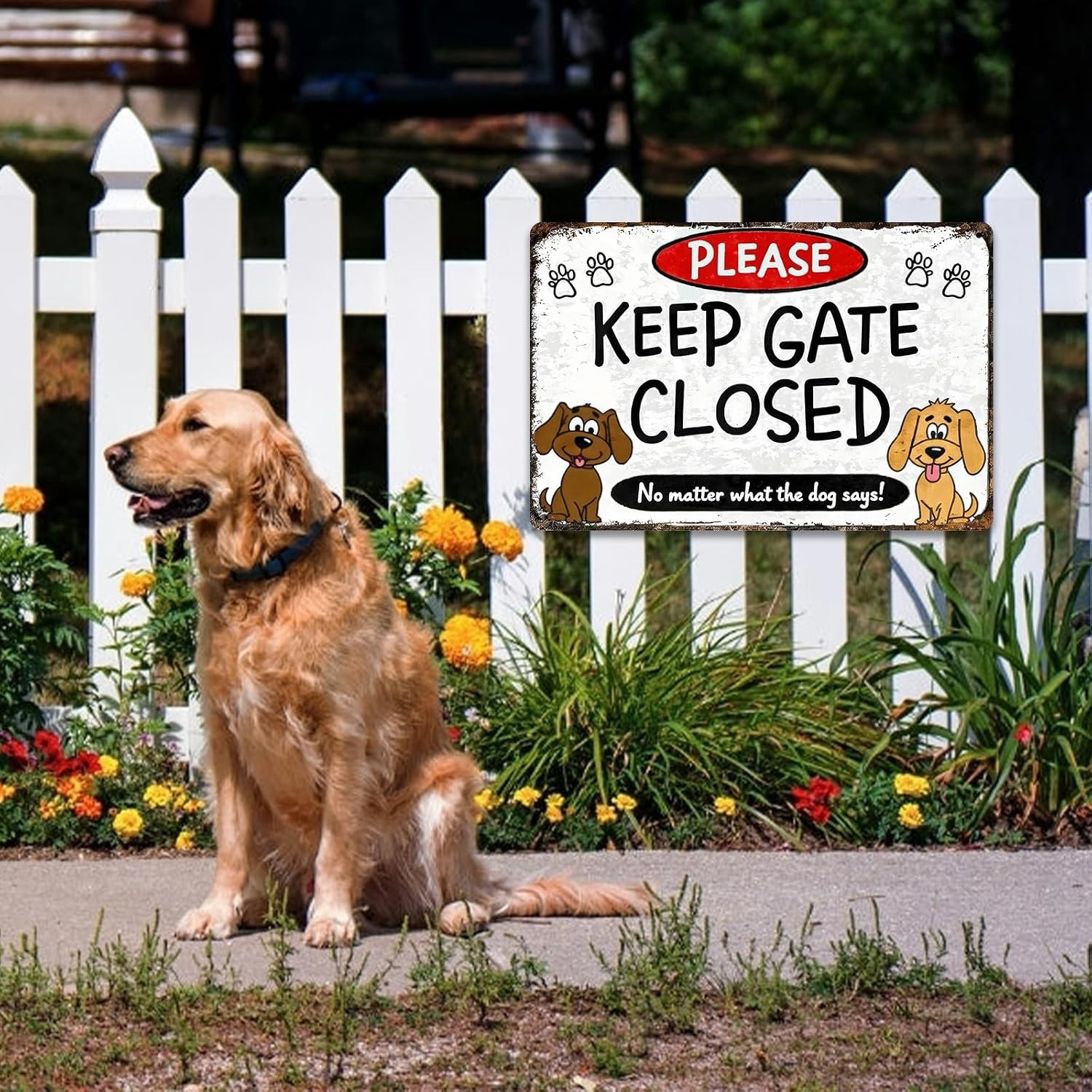 Keep Gate Closed Dog Metal Tin Sign 8×12 Funny Pet Warning Wall Decor Gift