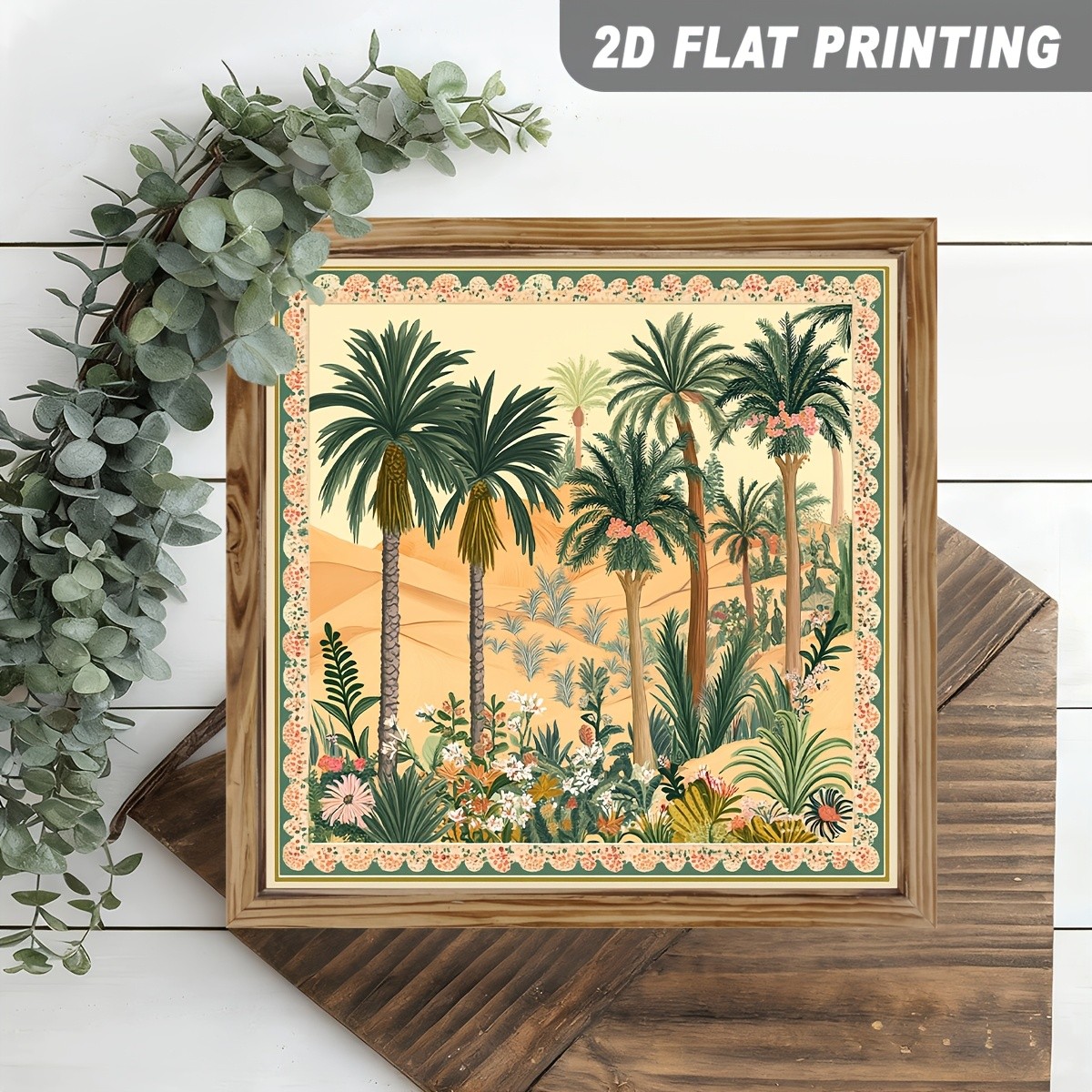 Tropical Palm Tree Desert Floral Wooden Sign Boho Wall Decor for Cafe Entryway
