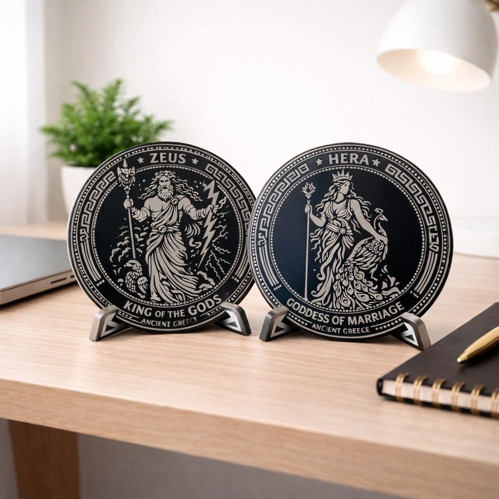Greek Gods Acrylic Plaques Double Sided Engraved Mythology Set Display Decor.