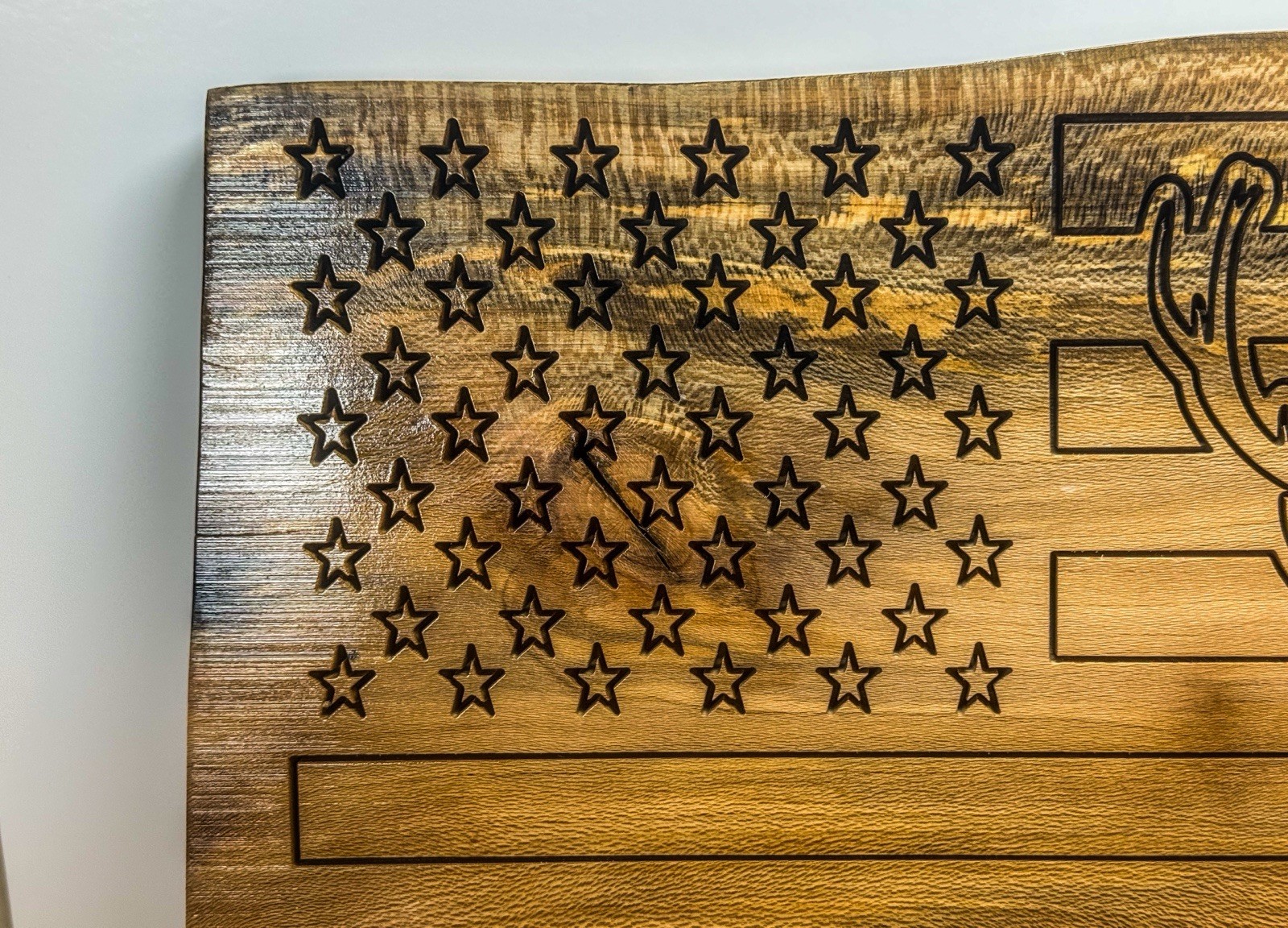 Handmade Wooden American Flag with Deer and Mountain Silhouette Cabin Wall Art