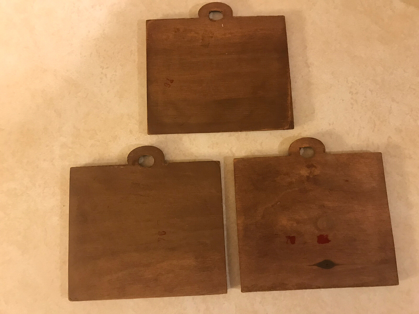 Three Vintage Pictures On Wood 5″ x 6″ Abt. 80 Years Old Artist Unknown