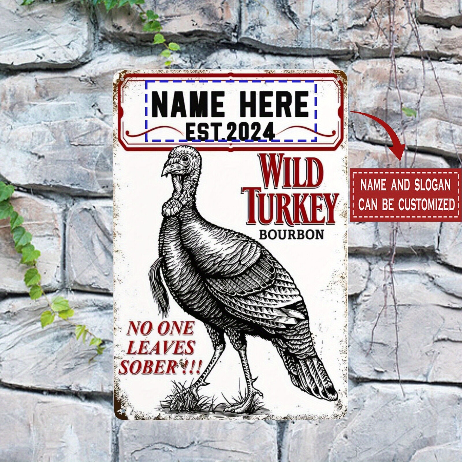 [2D Flat] 1pc Customizable Wild Turkey Tin Metal Signs – 8×12 Inch Rustic-Theme