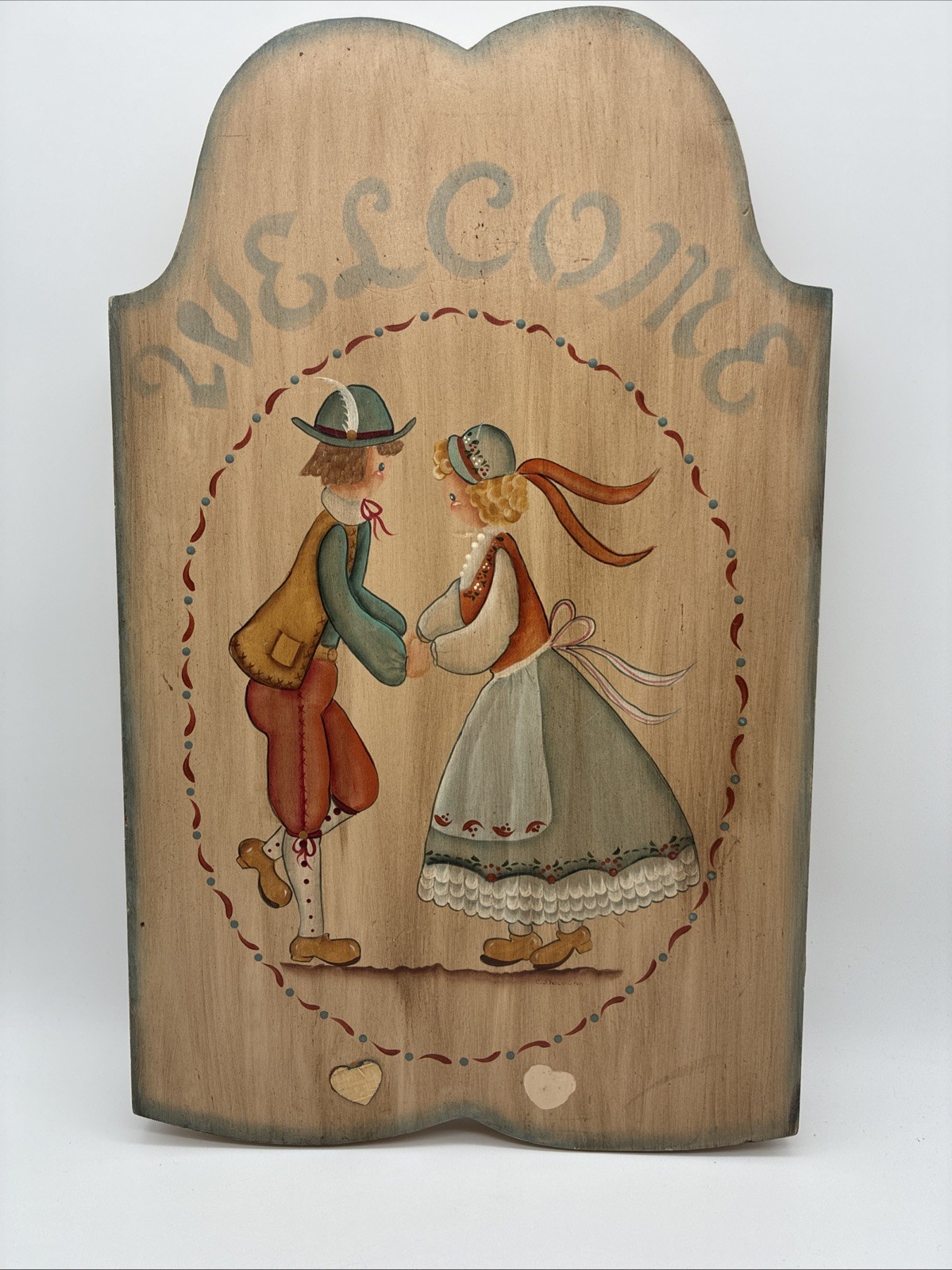 Handpainted Vintage Wooden Welcome Sign European Folk Art Dutch Cottagecore