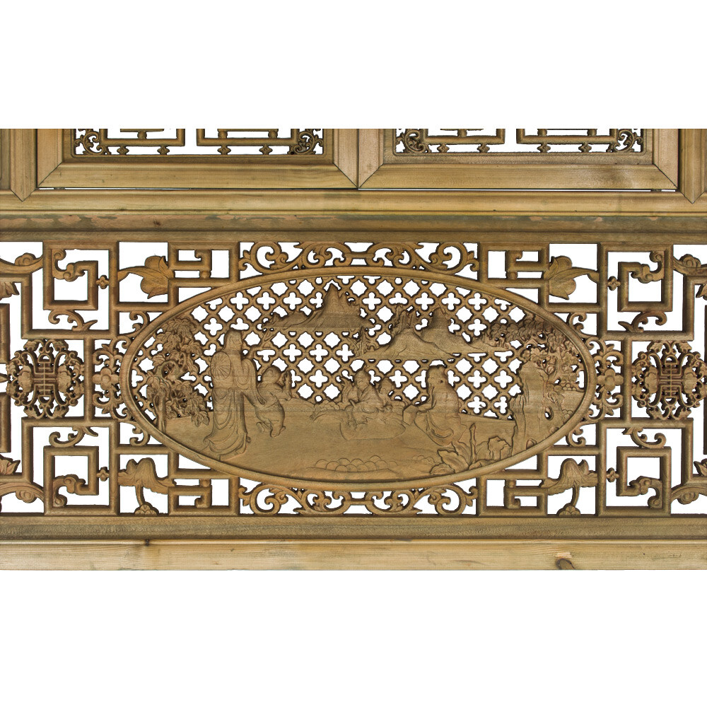 US SELLER – Cedar wood Lattice Window Shutter with Court Yard Asian Wall Plaque