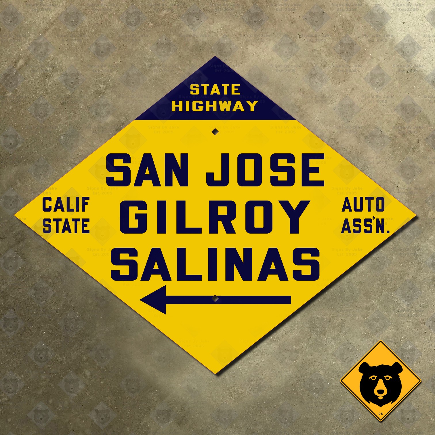 San Jose Gilroy California CSAA highway road sign auto club AAA diamond 17×13