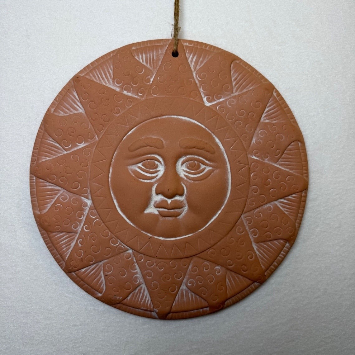 Terracotta Celestial Sun Face Wall Hanging Plaque Clay Ceramic Wall Decor