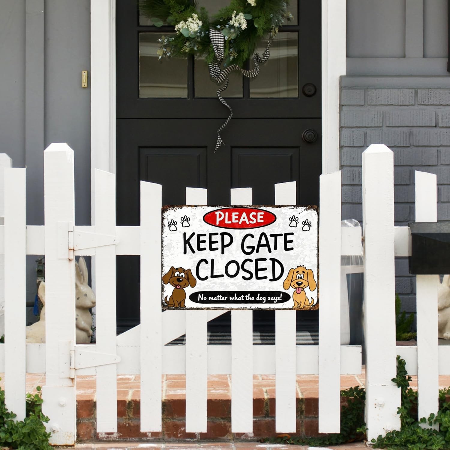 Keep Gate Closed Dog Metal Tin Sign 8×12 Funny Pet Warning Wall Decor Gift