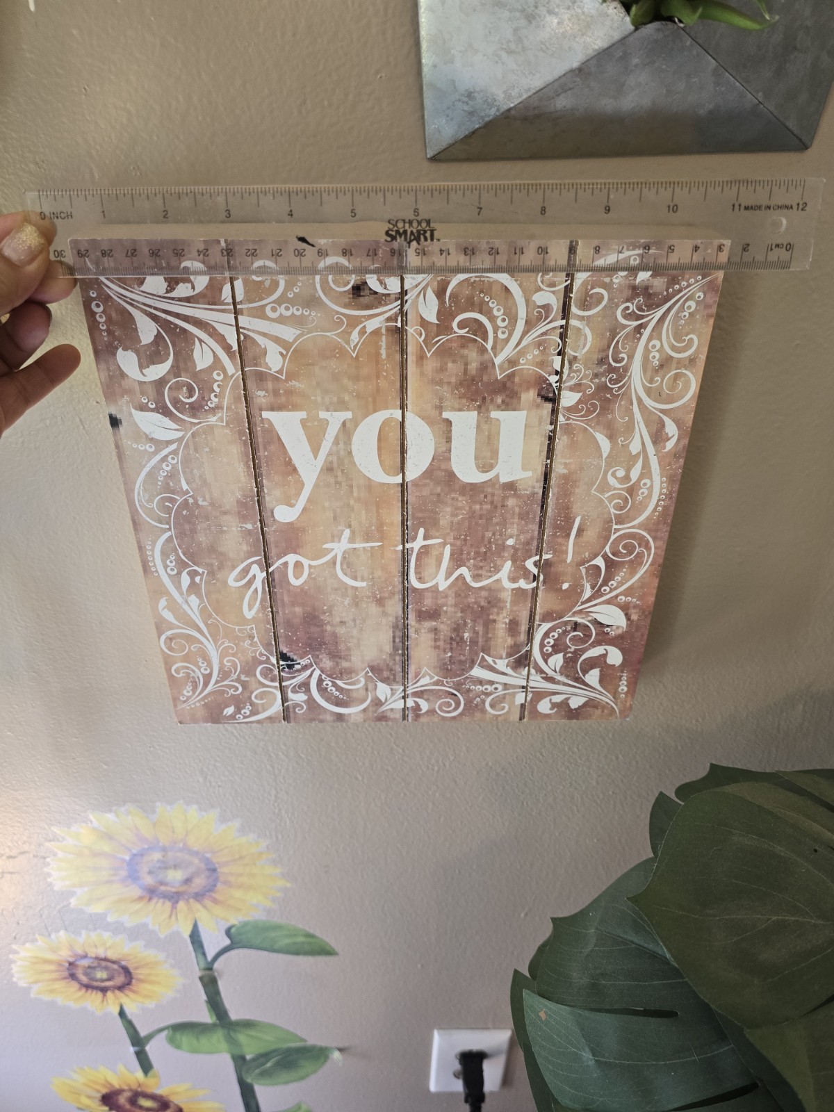 Rustic Wood Wall Sign “You Got This” Distressed Brown/White Square 11″