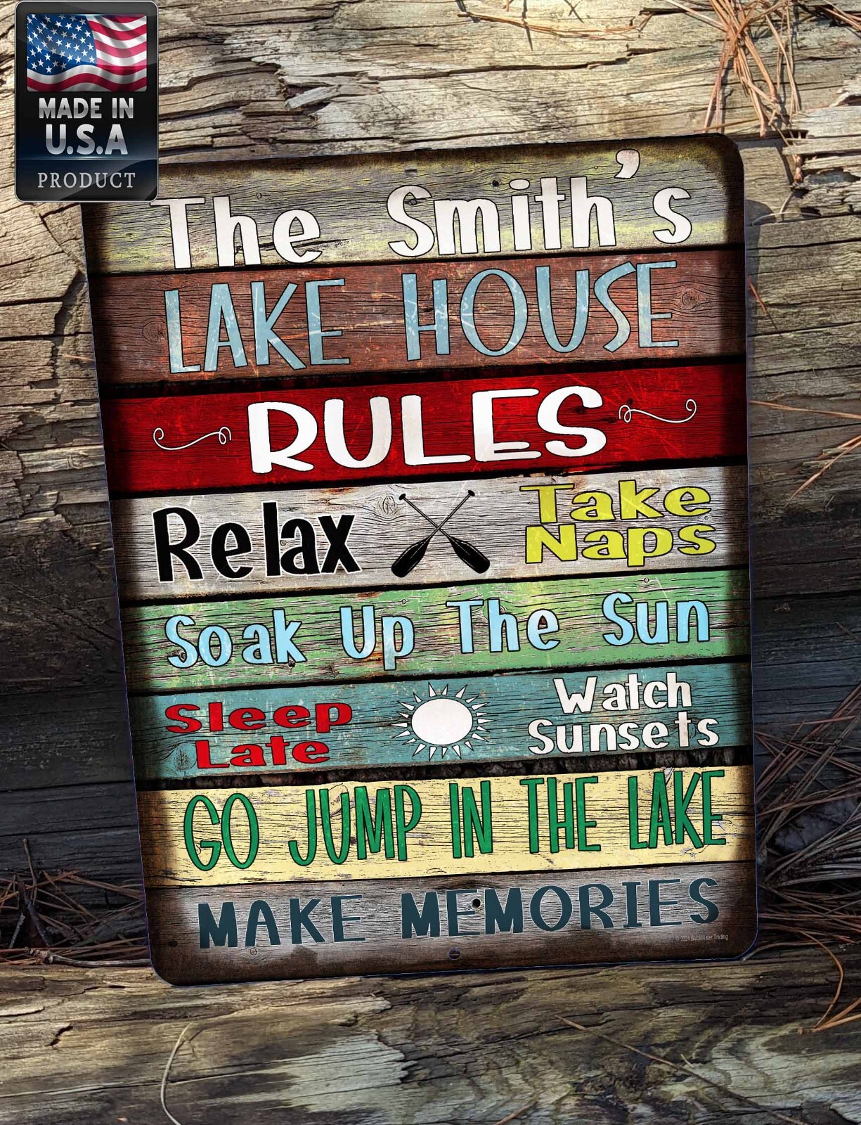 Personalized Lake House Rules Make Memories 9 x 12″ Metal Cabin Cottage SIGN