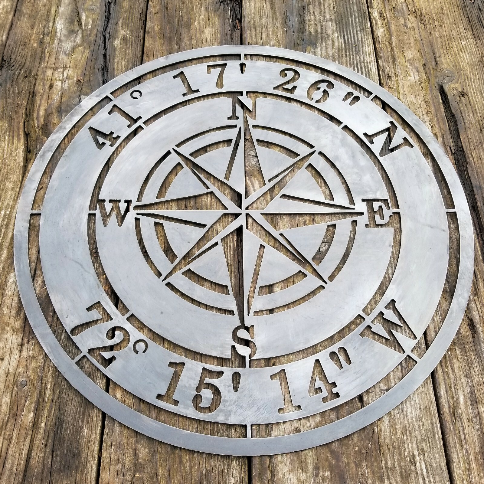 Personalized Compass Rose Metal Sign – Custom Coordinates – Nautical Address Wal