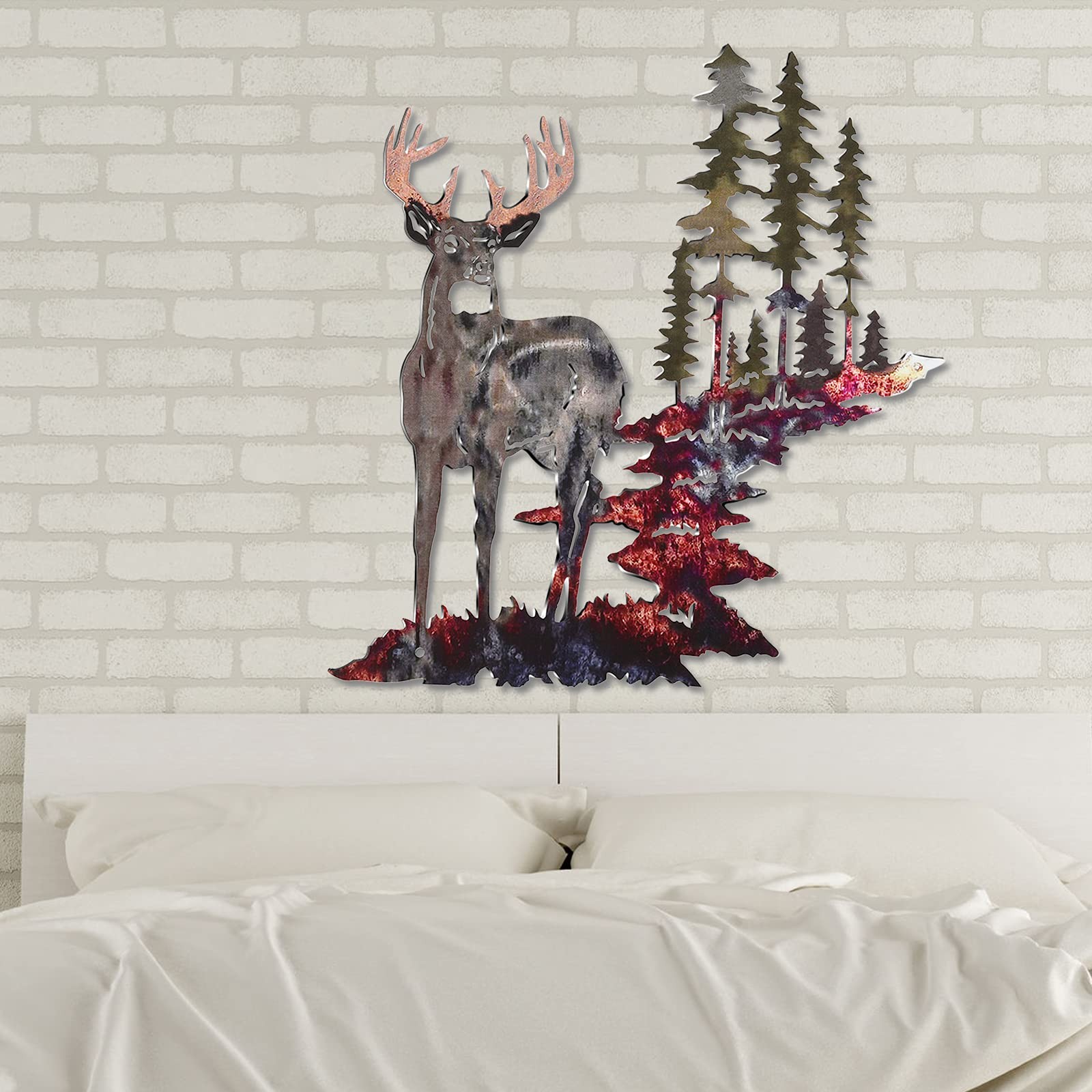 Forest Tree Deer Wall Art Metal Rustic Hunting Decor for Living Room Bedroom …