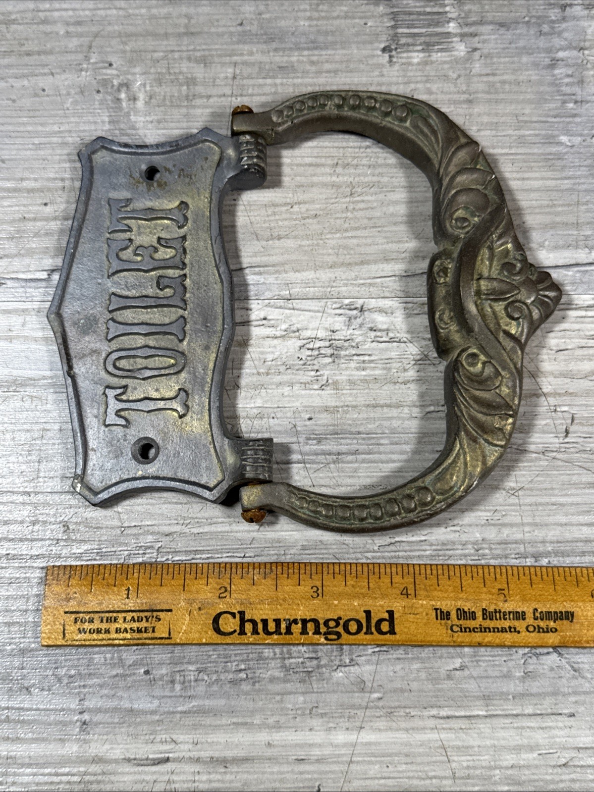 Antique Brass Toilet Door Sign Knocker Bathroom RARE HARD TO FIND