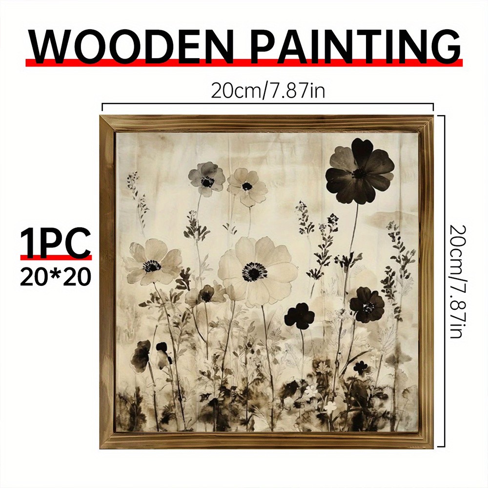 Neutral Ink Wildflower Wooden Plaque Farmhouse Living Room Wall Art Decoration