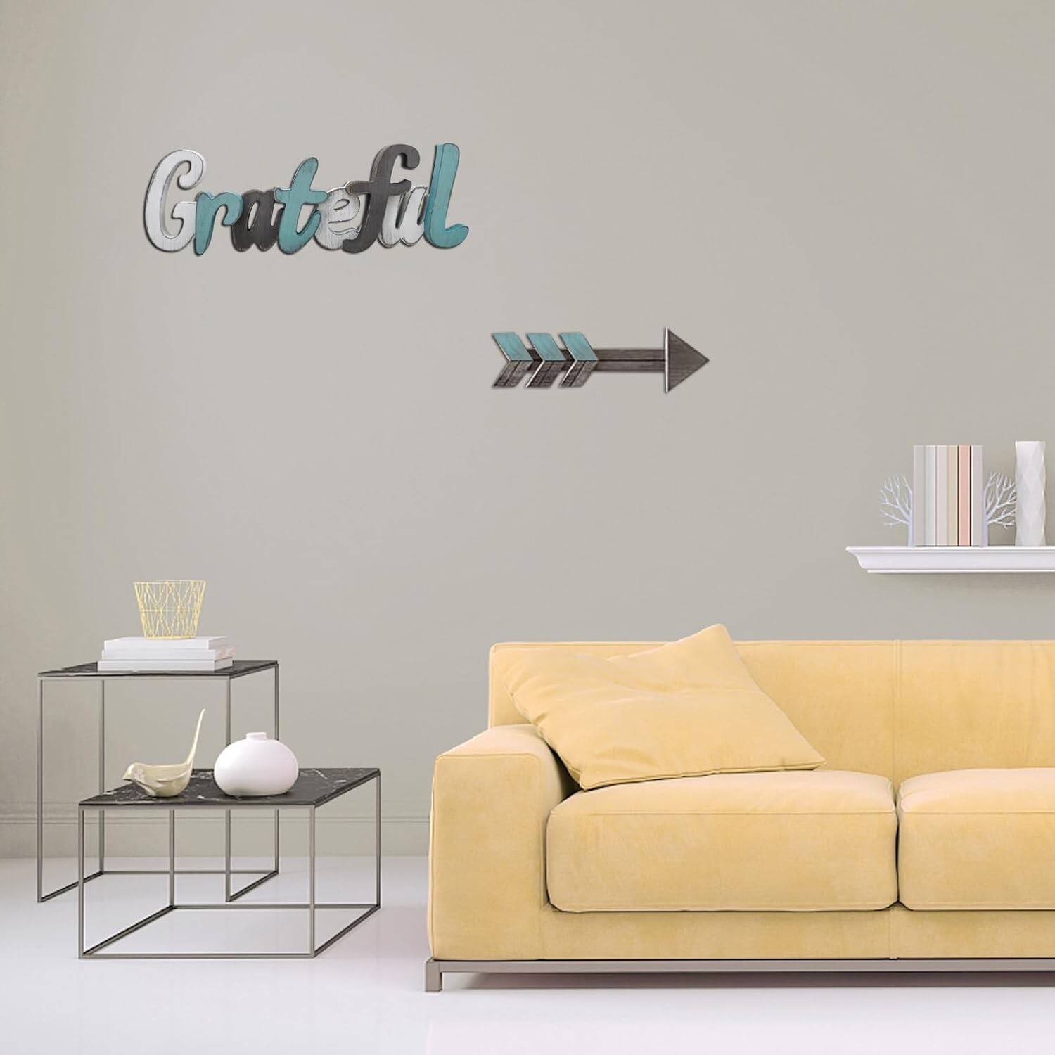Rustic Wood Grateful Sign Wooden Block Letter Wall Decor Teal Aqua Freestanding