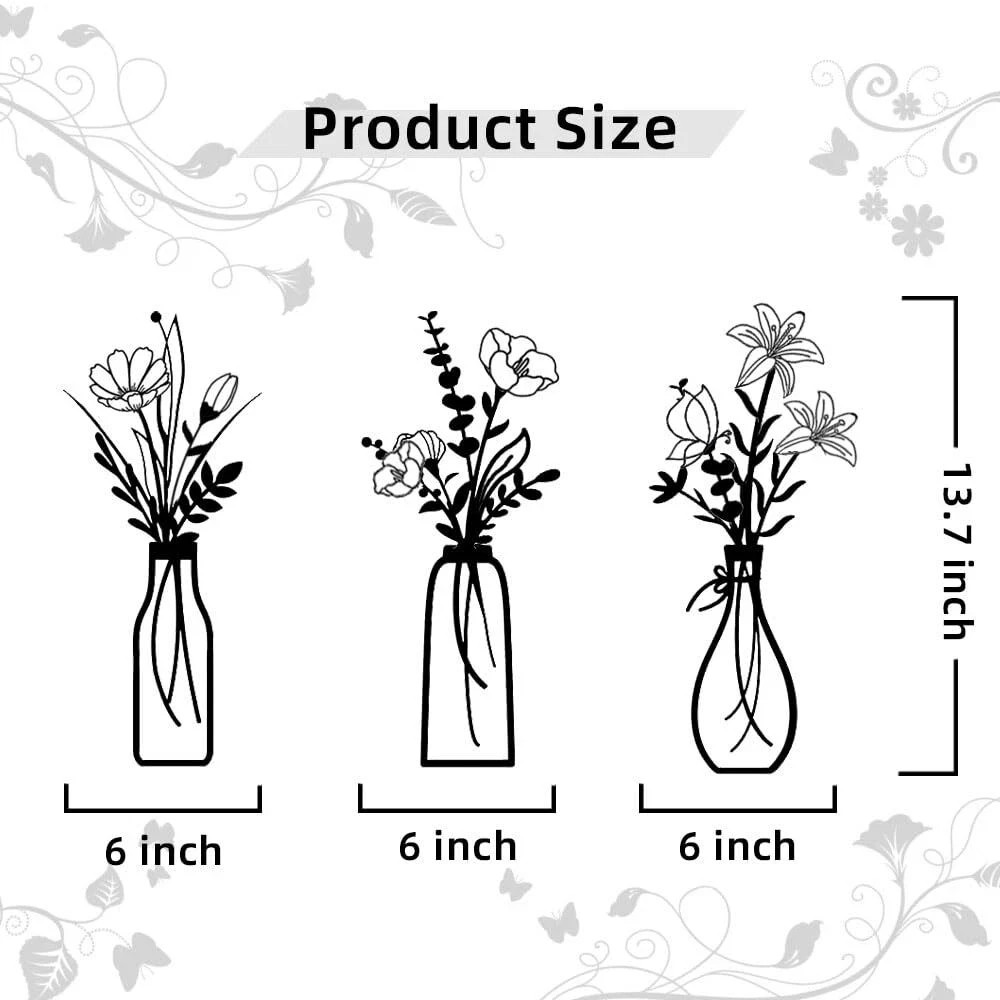 3 Pieces Black Metal Flowers Wall Decor Metal Wall Art Metal Minimalist Wall …