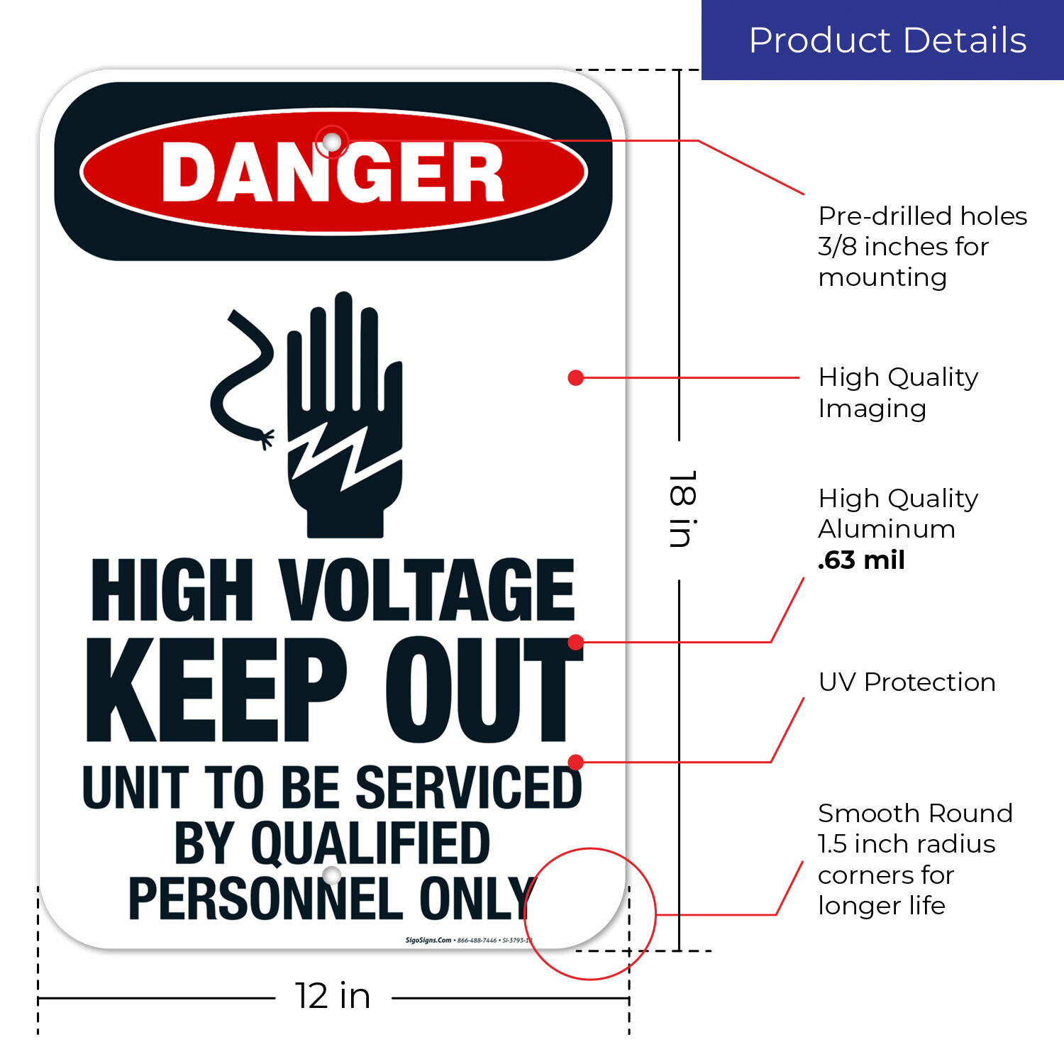 High Voltage Unit To Be Serviced By Qualified Only Sign, OSHA Danger Sign,