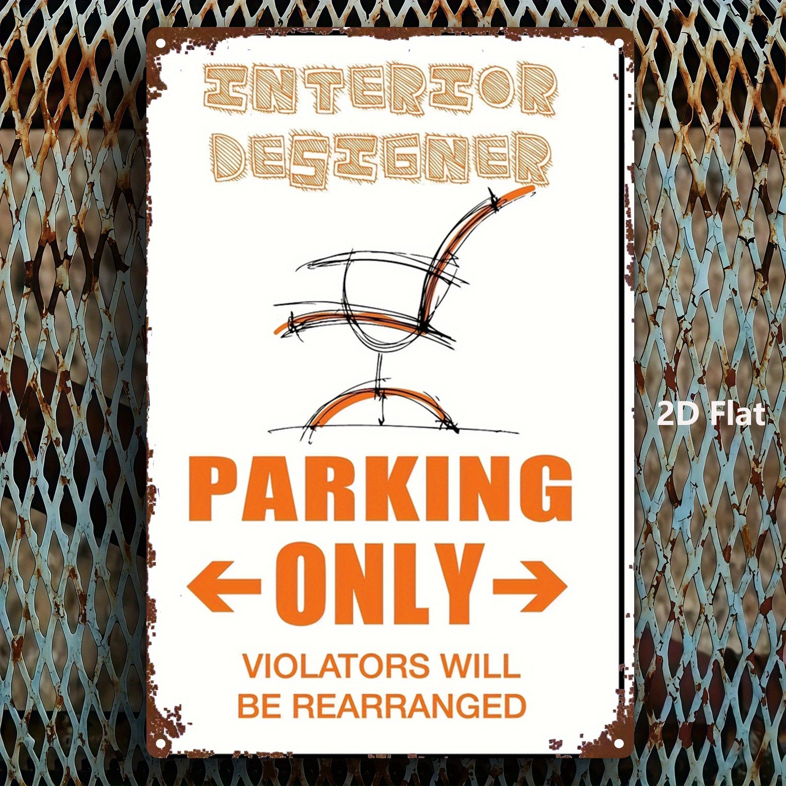 Metal Wall Chair Sign 20.32×30.48cm Beige Brown Decorative