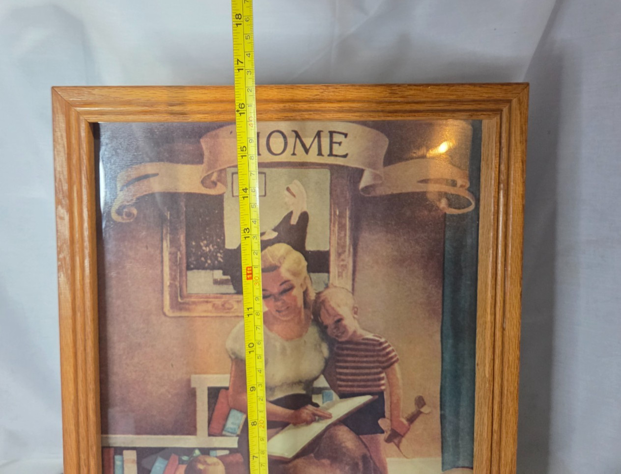 Vintage Lighted Picture “HOME” Mother Reading to Children Hanging/Standing