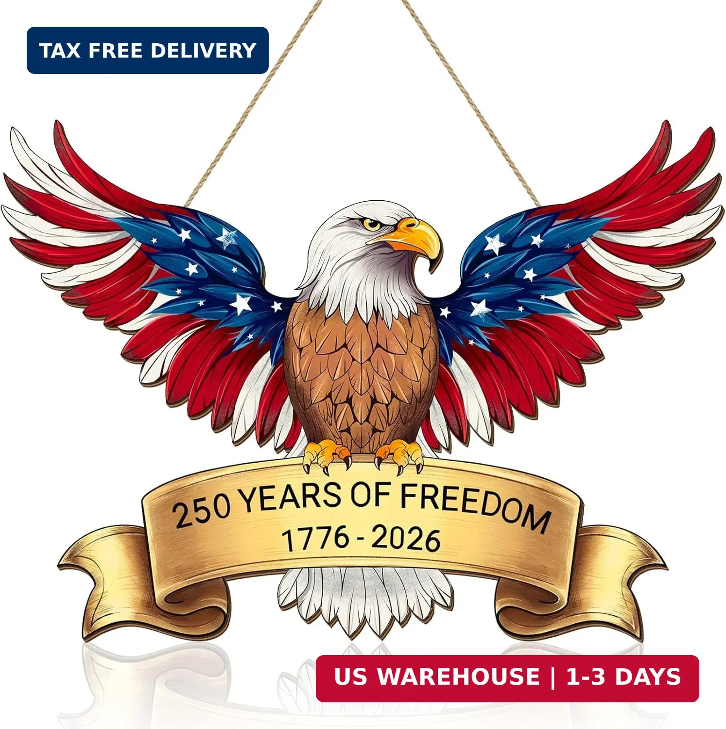250th Anniversary 4th of July Door Sign, American Eagle 1776-2026 Wreath Patriot