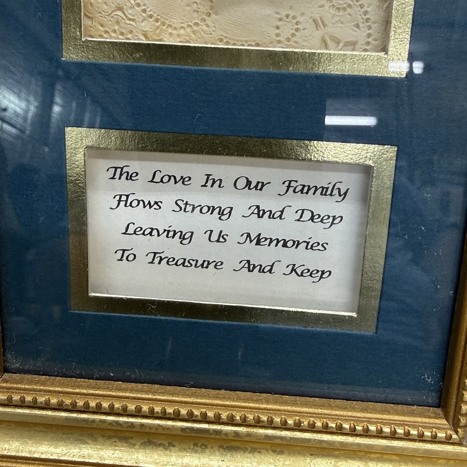 Vintage 1997 Framed Blue & White Ceramic China Piece “The Love In Our Family”