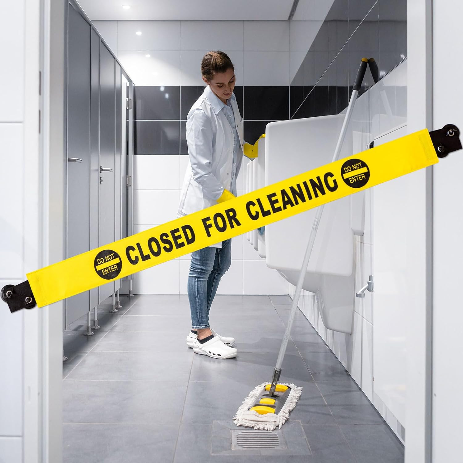 2 Pcs Restroom Closed for Cleaning Sign with Magnetic Ends Nylon Bathroom Cleani