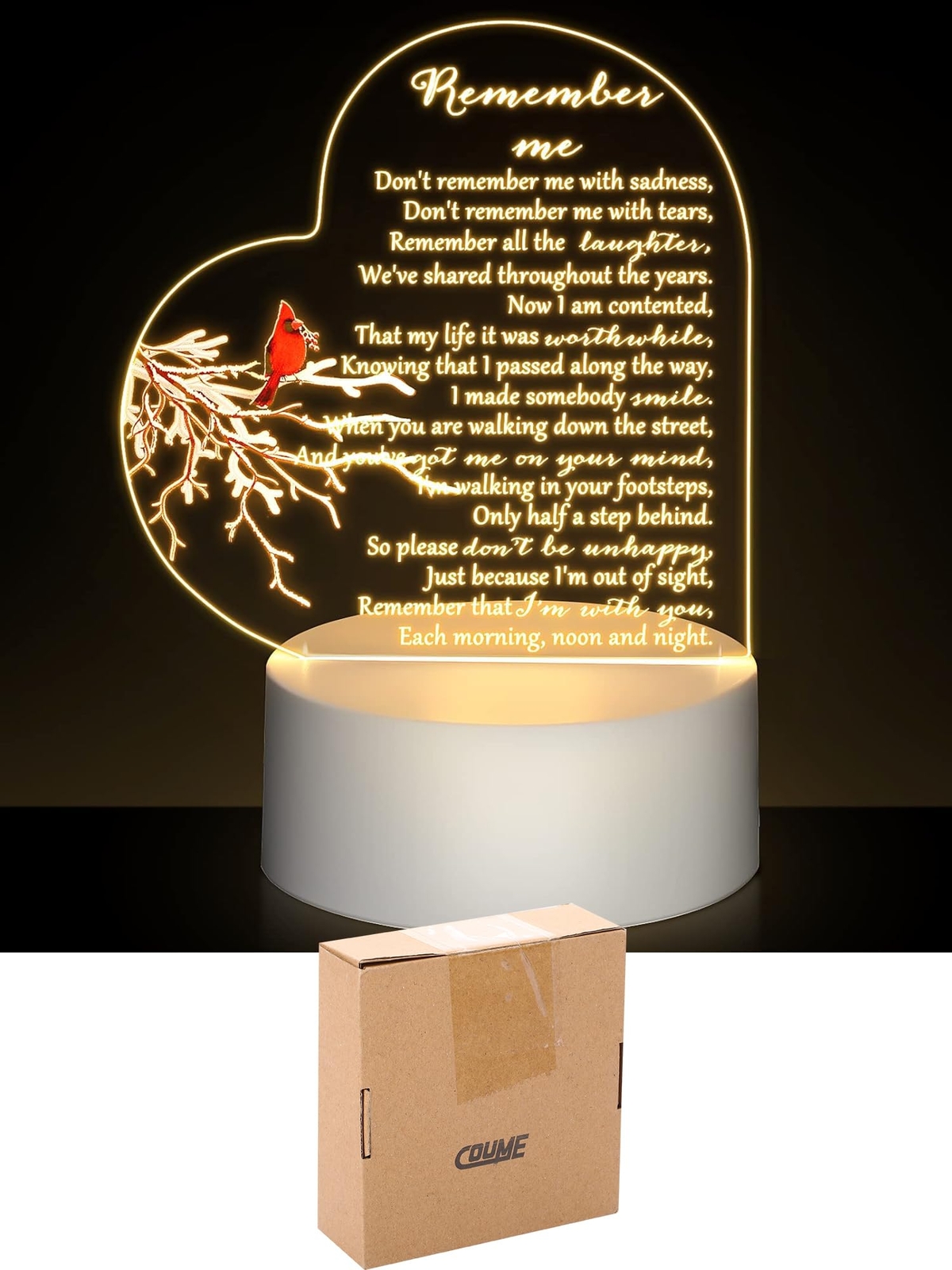 Memorial Gift Night Light Clear Crystal Acrylic Heart Sympathy Gifts Sign