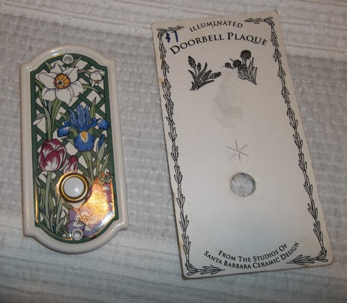 New 1997 Santa Barbara Ceramic Design Illuminated Doorbell Plaque Floral Design